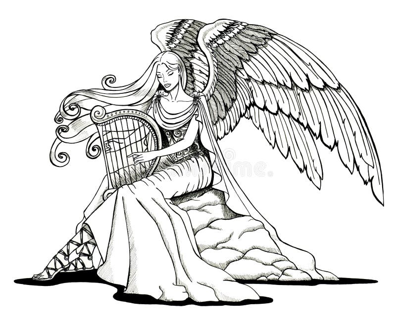 Ange jouant une harpe illustration libre de droits Ange jouant une harpe illustration libre de droits