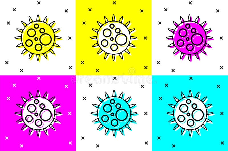 Ange virusikon på färgbakgrund. corona-virus 2019ncov. bakterier och bakteriecellscancer mikrobsvamp. vektor vektor illustrationer
