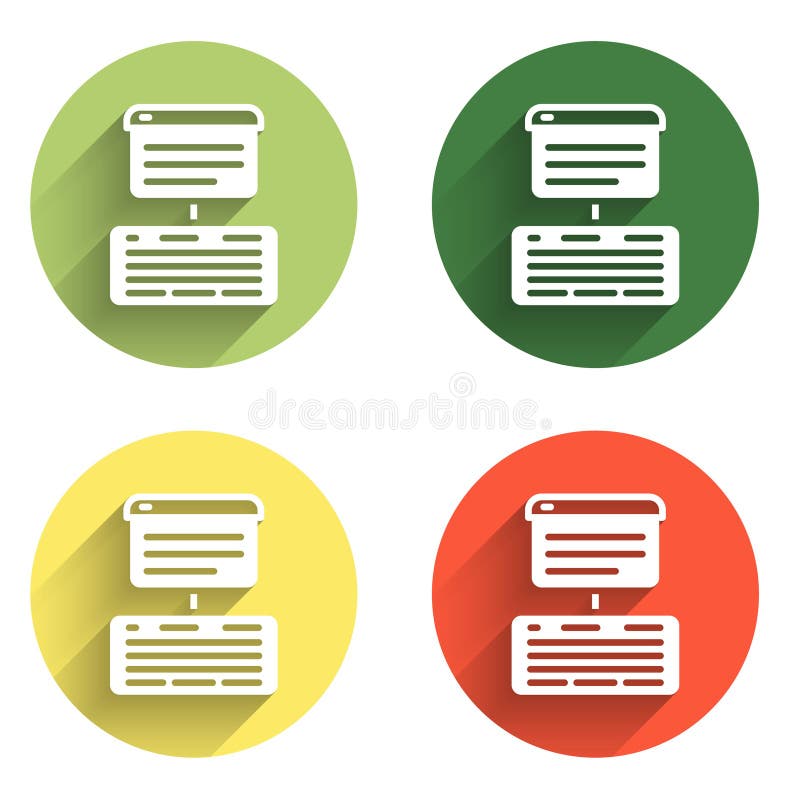 Ange webbhotell för serverdata isolerad med lång skuggbakgrund. Knappen Färgcirkel. Vector stock illustrationer
