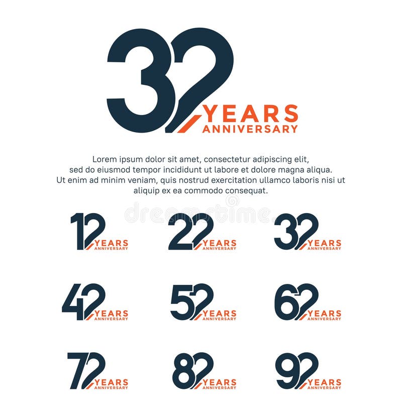 set anniversary logo style black and orange color isolated on white background for great events. set anniversary logo style black and orange color isolated on white background for great events