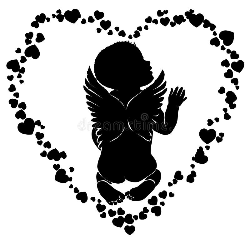 Download Angel Baby With Wings In Hearts Stock Vector ...