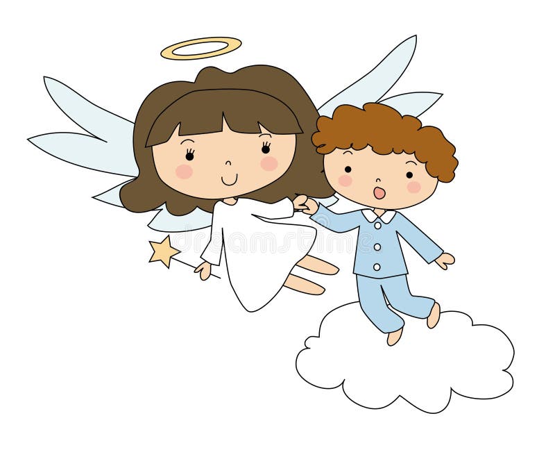 Angel and the boy in pajamas royalty free illustration