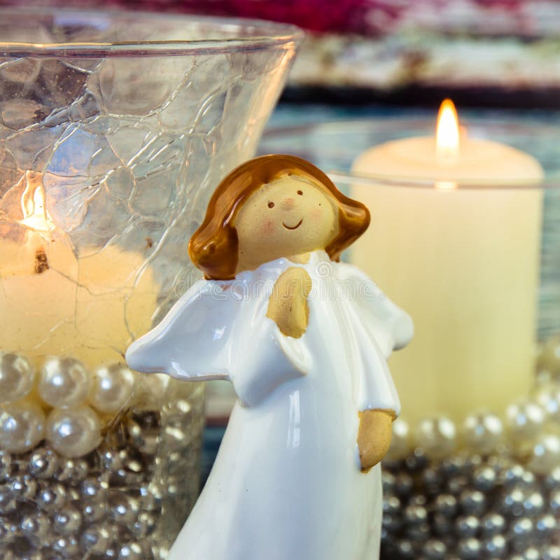 Angel and Candle Decoration Stock Photo Image of white, glitter 61616672