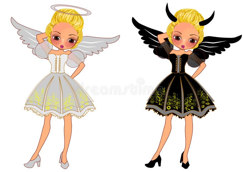 Angel and devil cartoon stock illustration. Illustration of pretty -  90653761