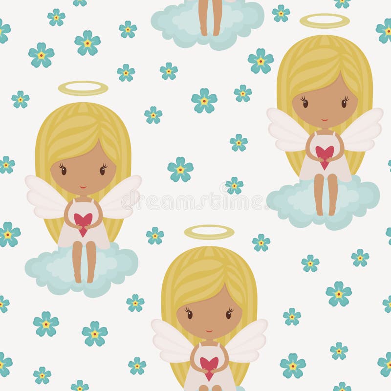 Angel girl floral seamless wallpaper