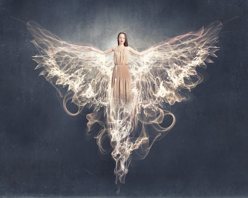 Angel girl flying high stock photography