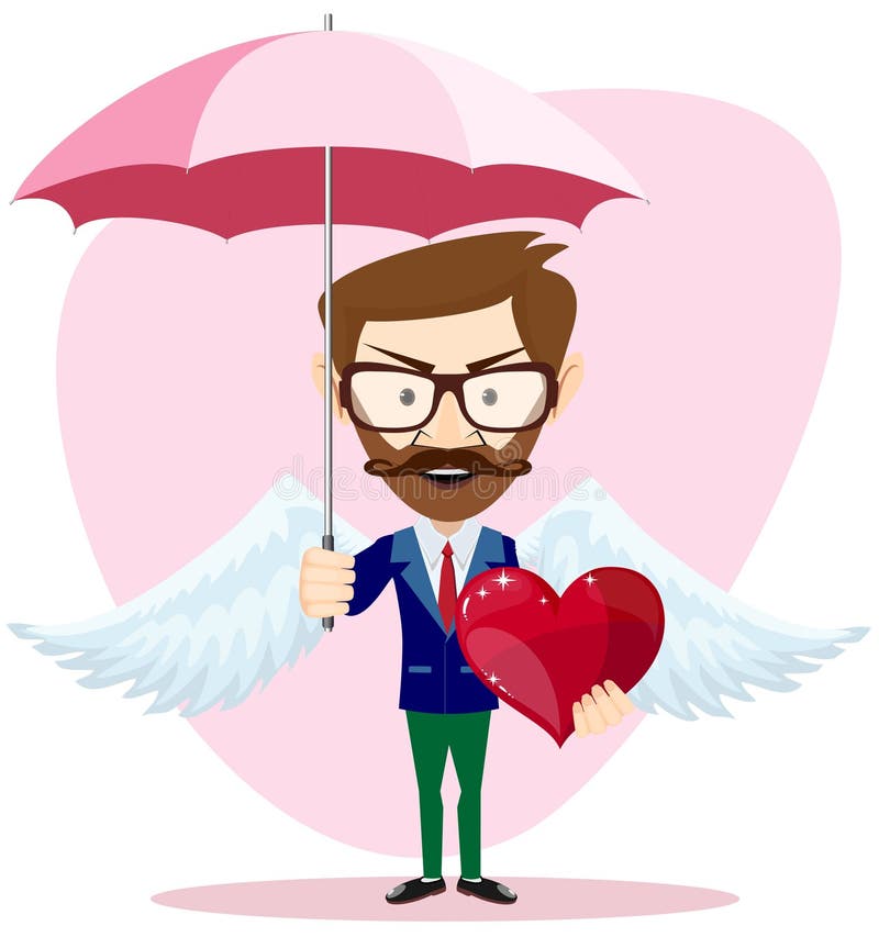 Angel Man with an umbrella Wings and Heart