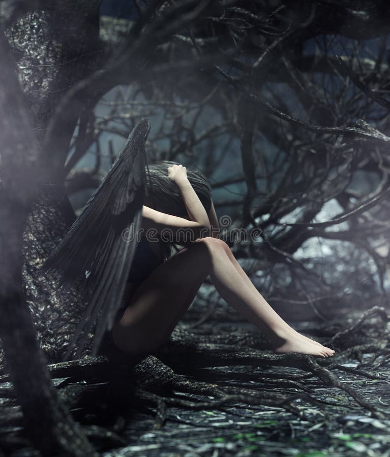 An angel in mystical forest royalty free illustration