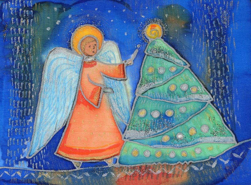 Angel near by the Christmas tree.