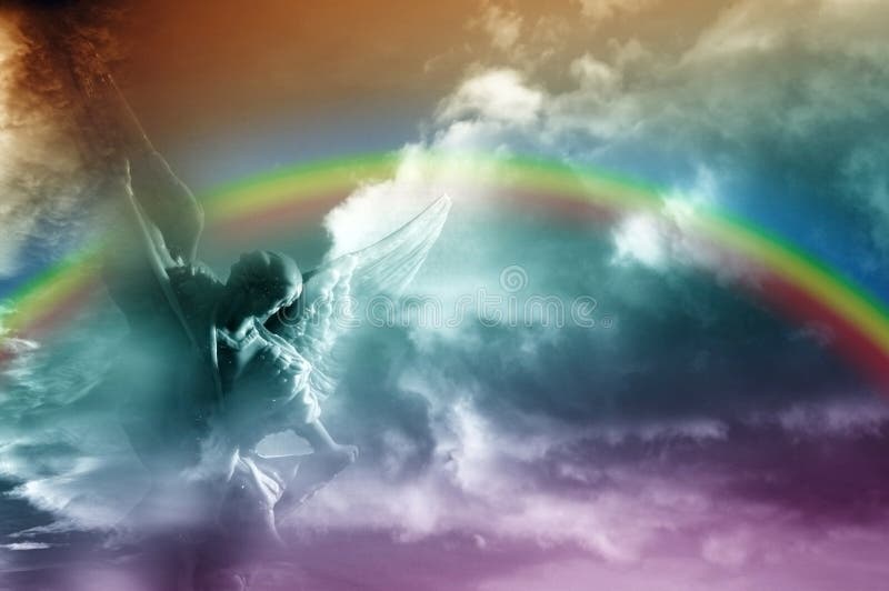 Angel and rainbow stock image. Image of mythological 43189583