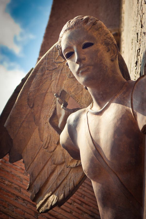 Bernini Angel on the Ponte Sant`Angelo in Rome Stock Photo Image of