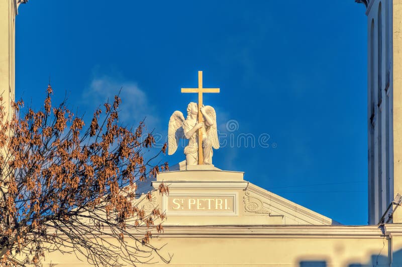 The Angel statue on the top of the St. Peter and Paul cathedral.