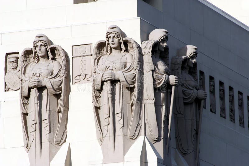 Angel statues on building