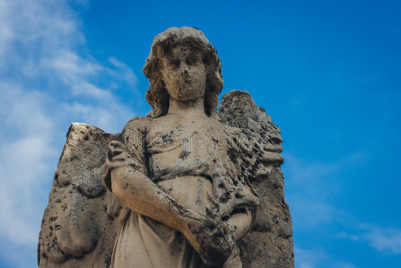Angel Statues Near Church. Angel and Clouds Stock Image Image of