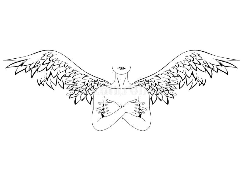 Woman Angel Wings Folded Hands White Background Hand Drawn Sketch Stock  Vector by ©BigJoy 649655532