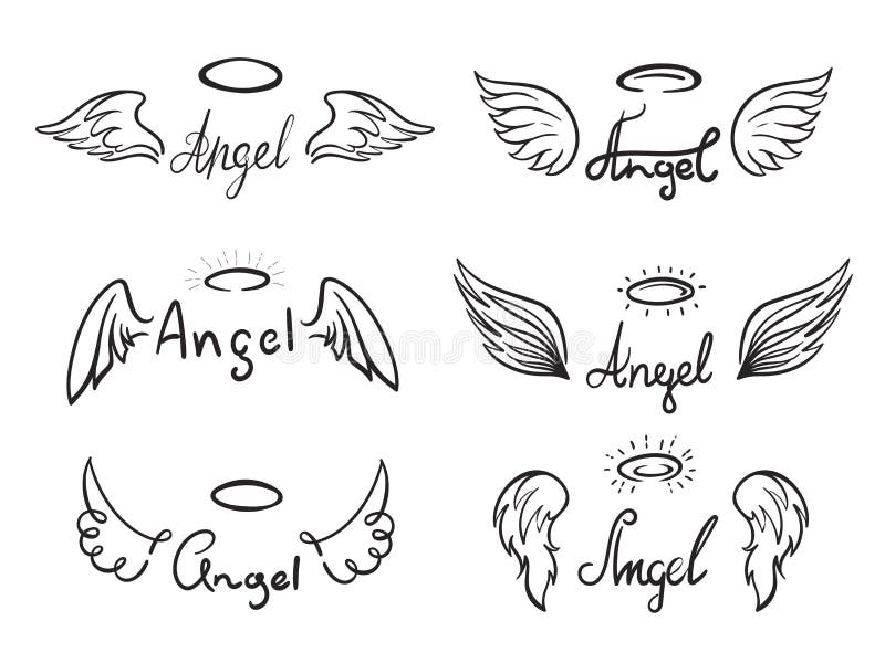 Angel Wing Set, Drawing and Decorative Emblem Stock Illustration ...