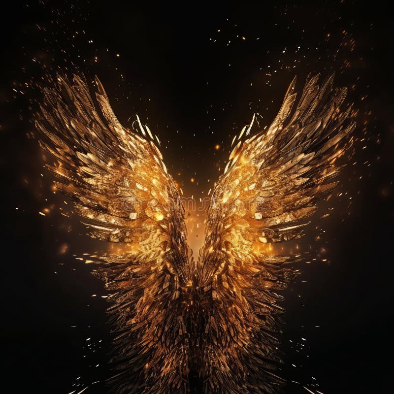 Angel Wings on Black Blurred Background Golden Particles Generative AI ...