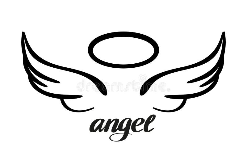 Angel Wings and Halo, Icon Sketch , Religious Calligraphic Text Symbol ...