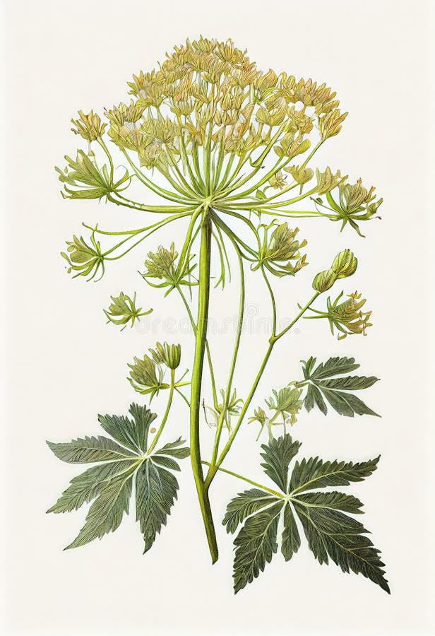 Angelica Botanical Illustration, Archangelica Medicinal Plant, Abstract ...