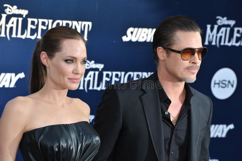 LOS ANGELES, CA - MAY 29, 2014: Angelina Jolie & Brad Pitt at the world premiere of her movie Maleficent at the El Capitan Theatre, Hollywood.