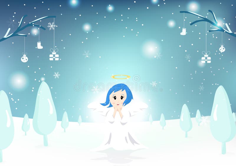 Angelo, carattere sveglio, Buon Natale, cartolina d'auguri, caduta della neve illustrazione di stock Angelo, carattere sveglio, Buon Natale, cartolina d'auguri, caduta della neve illustrazione di stock