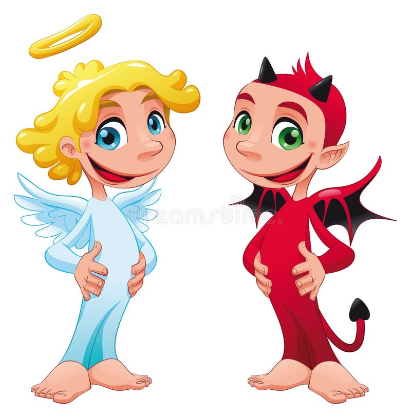 Angelo e diavolo del bambino. illustrazione vettoriale Angelo e diavolo del bambino. illustrazione vettoriale
