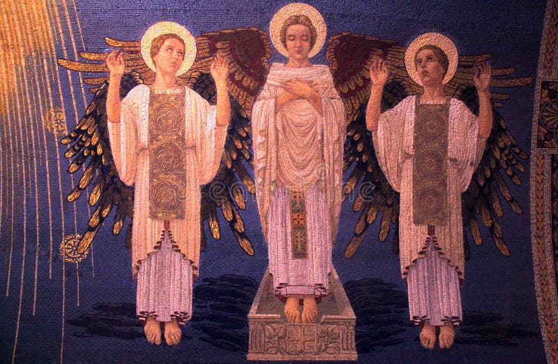 Angels mosaic on the wall of church, Israel