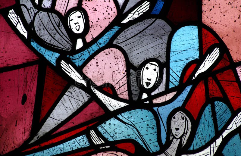 A photo of Singing angels in stained glass. A photo of Singing angels in stained glass