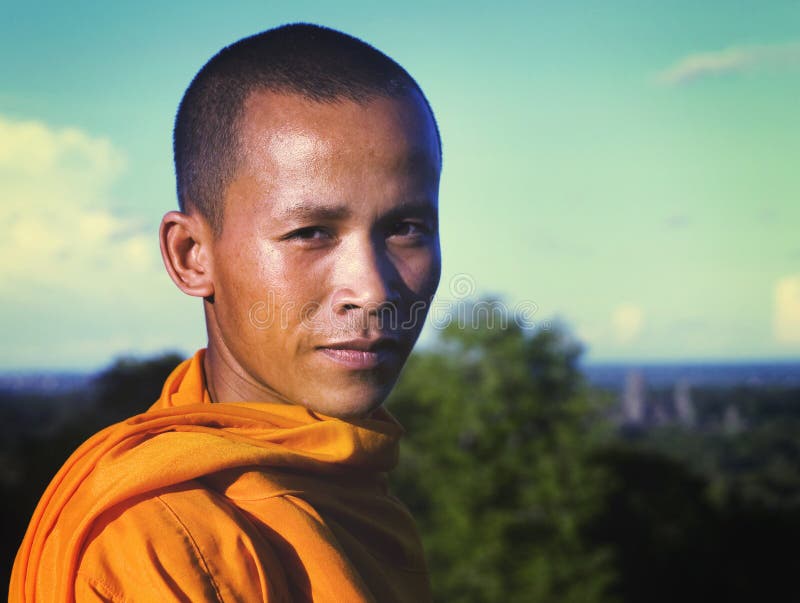 Angkor Portrait Cambodian Monk Traditional Culture Concept. Angkor Portrait Cambodian Monk Traditional Culture Concept.