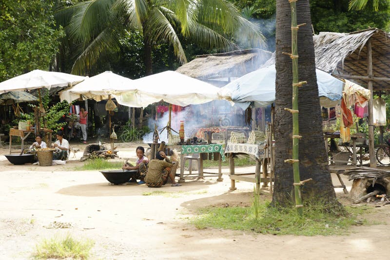 Angkor Wat, Cambodia - 30 October 2011:Stalls of traditional homemade food on the side of the road royalty free stock images Angkor Wat, Cambodia - 30 October 2011:Stalls of traditional homemade food on the side of the road royalty free stock images