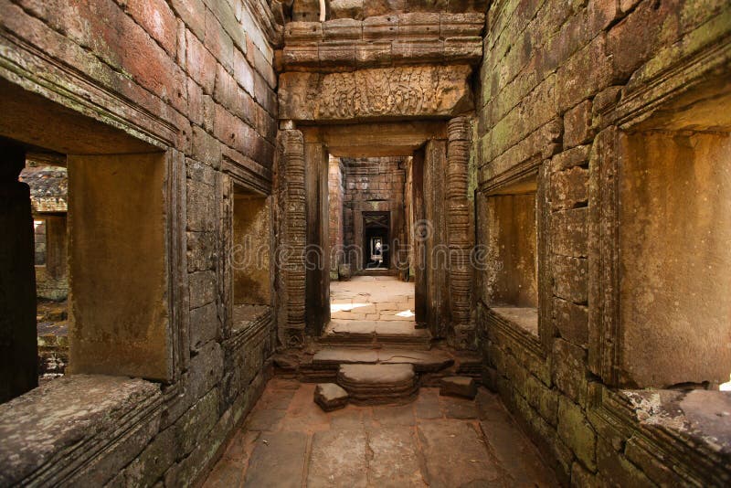 Angkor Wat temple inside corridor walls, Cambodia