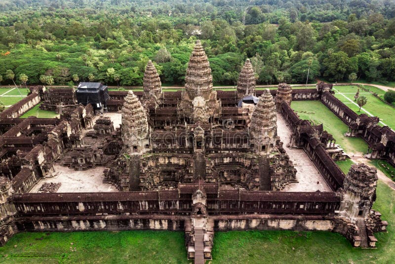 Angkor Wat Temple in Siem oogst, Kambodja, Satellietbeeld royalty-vrije stock foto Angkor Wat Temple in Siem oogst, Kambodja, Satellietbeeld royalty-vrije stock foto