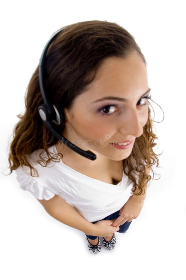Angle call center female high view στοκ φωτογραφία με δικαίωμα ελεύθερης χρήσης