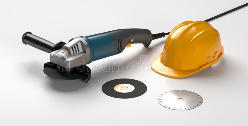 Angle grinder and construction helmet royalty free illustration
