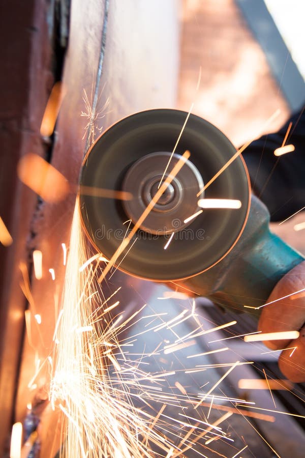 Using Angle Grinder To Cut Metal Stock Image Image of metalworking