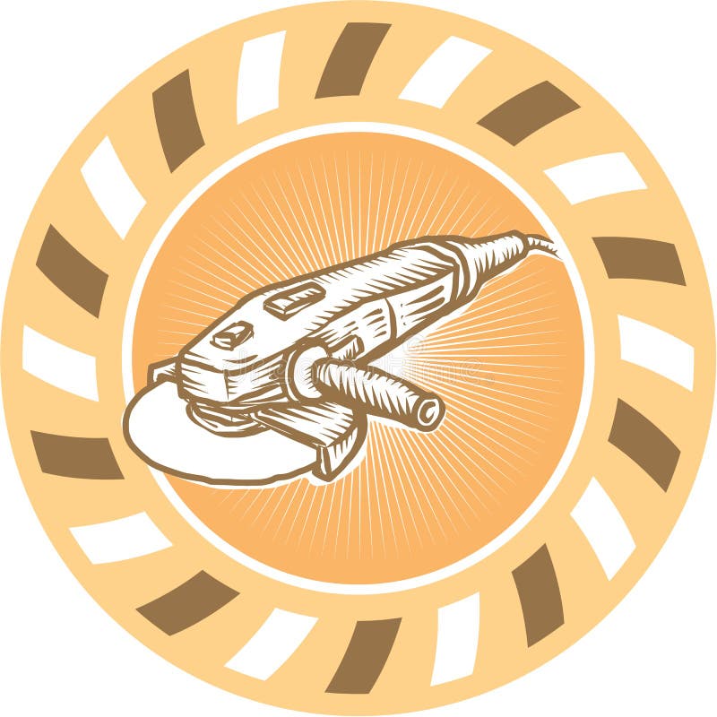 Angle Grinder Power Tool Woodcut Retro stock illustration