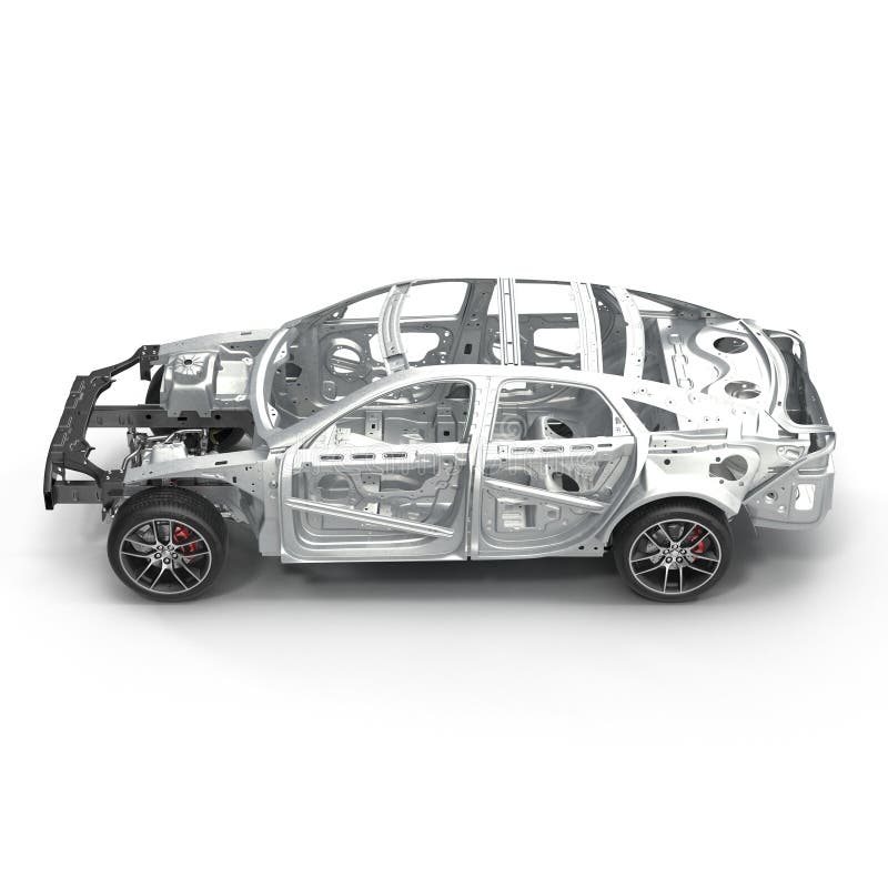 Car Frame without Chassis on White. Angle from Up. 3D Illustration Stock Illustration