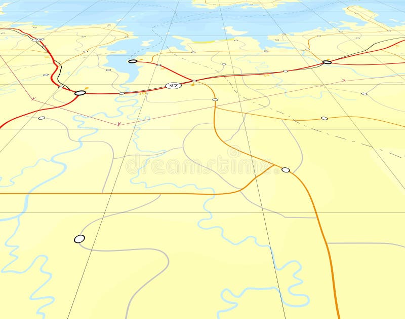 Generic editable vector map of a coastline with no names. Destination route vectors