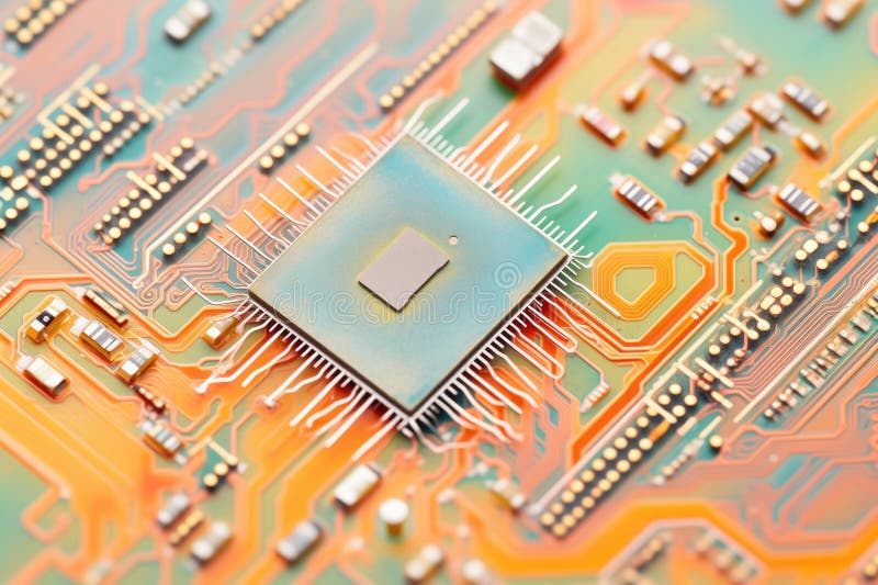 Angled view of microprocessor pins close-up stock photo