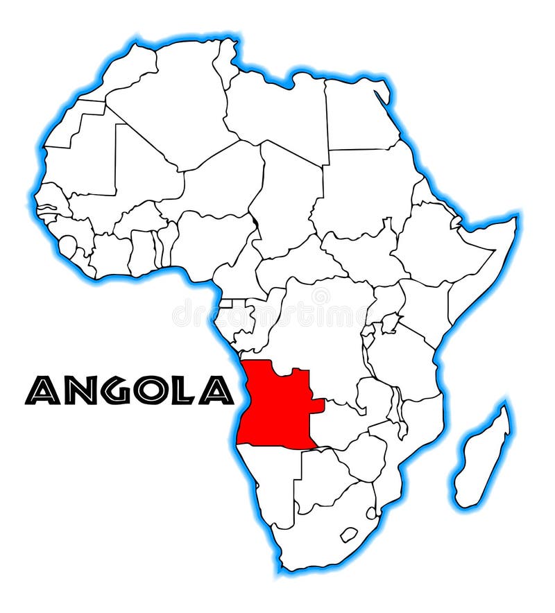 Angola Map Silhouette Isolated on Africa Map. Editable Map of Africa