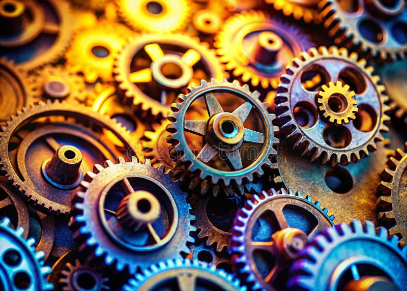Angrenaje complexe A Detaliu Closeup of an Industrial Metal Mechanism stock illustration