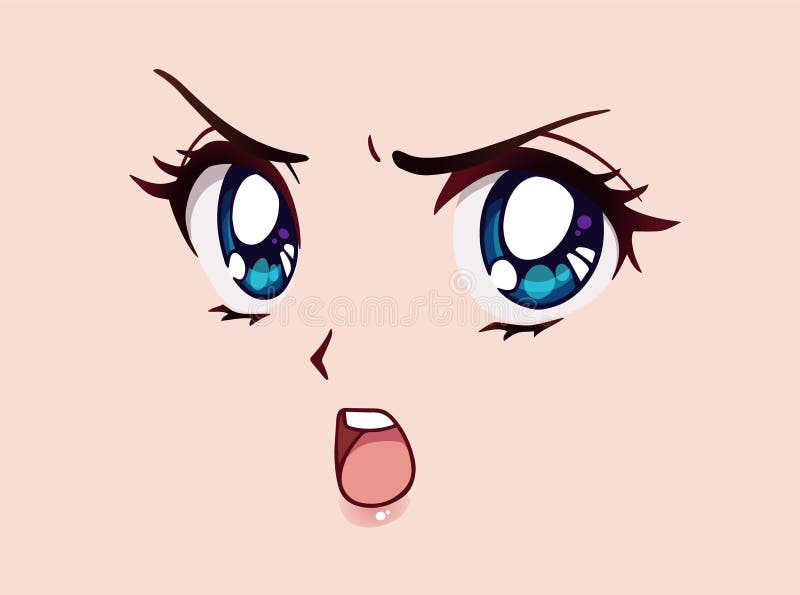 Angry Anime Style Face with Closed Eyes, Little Nose and Kawaii Mouth,  Funny Anime Symbol Stock Vector - Illustration of aggressive, dangerous:  176475494