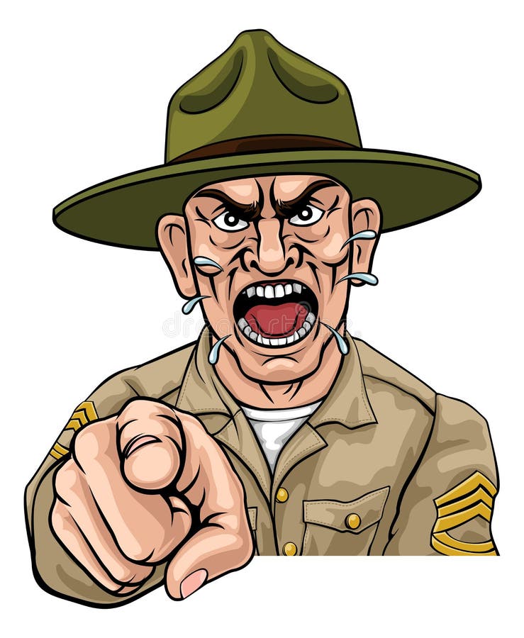 Angry Army Bootcamp Drill Sergeant Cartoon