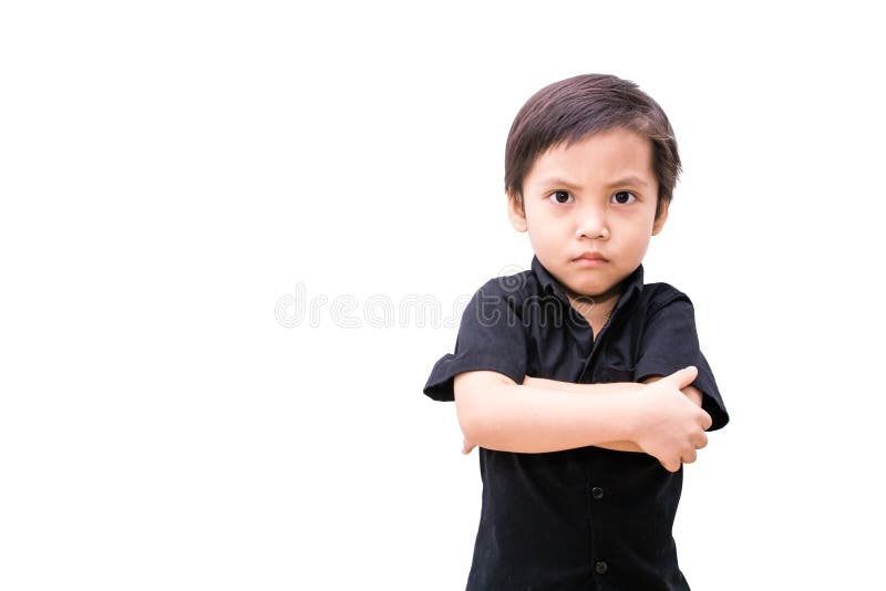Angry asia child boy isolated