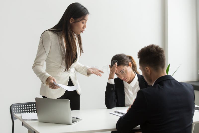 Angry Asian Executive Shouting at Subordinates Scolding for Bad Stock Photo  pic