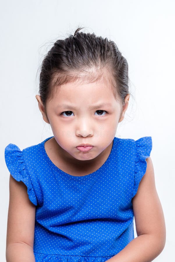 Angry asian girl headshot in white background