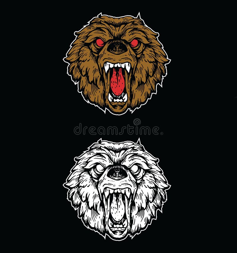 Angry bear head drawing stock illustration. Illustration of brown