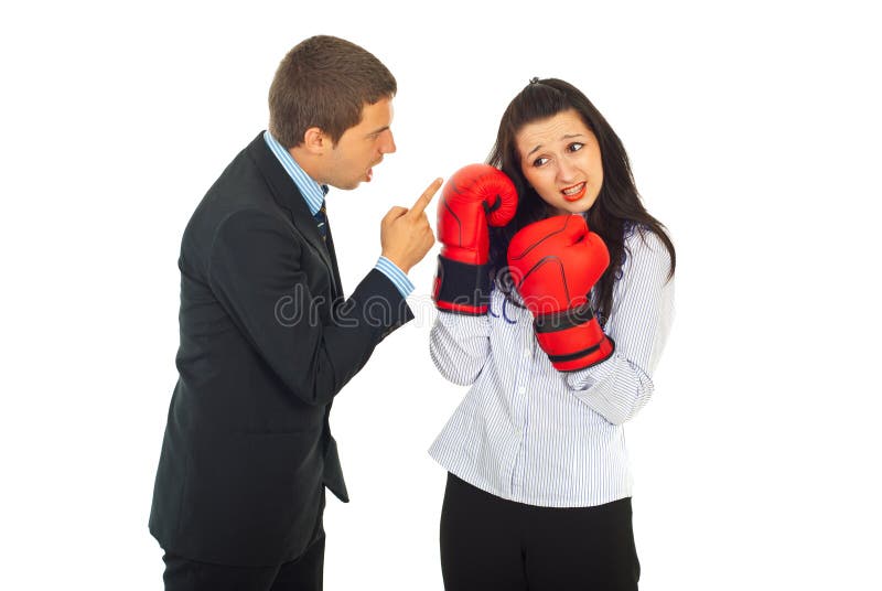 Angry boss argue employee woman royalty free stock photos