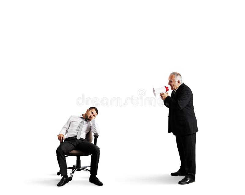 Angry boss screaming at lazy worker