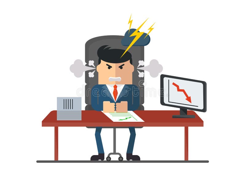 Angry Boss Sitting at the Table Stock Vector - Illustration of manager